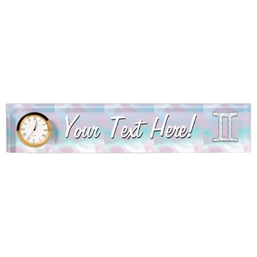 Moeder van parelstijl Gemini Zodiac Symbol Naambordje (Voorkant)