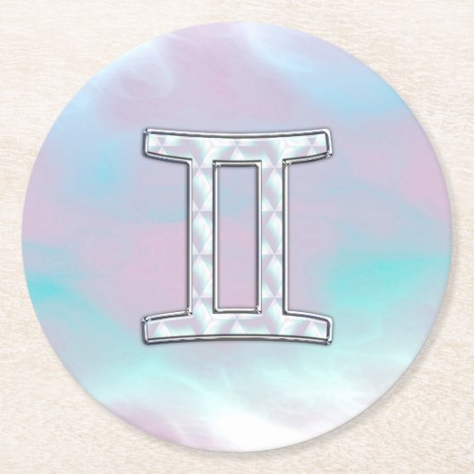 Moeder van parelstijl Gemini Zodiac Symbol Ronde Kartonnen Onderzetter (Voorkant)