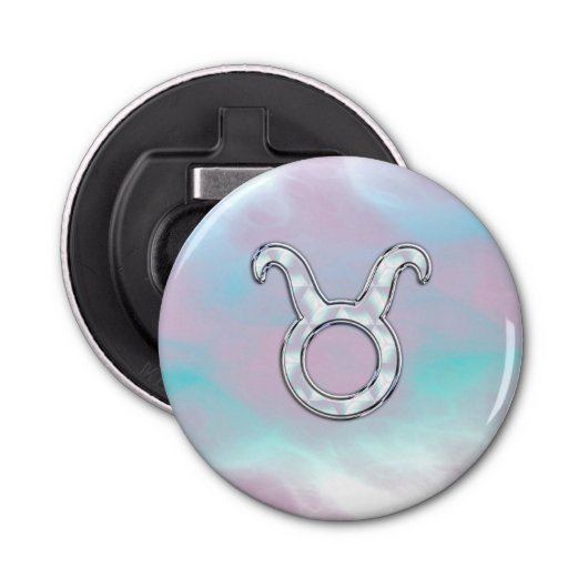 Moeder van Parelstijl Taurus Zodiac Horoscope Button Flesopener (Voorkant)