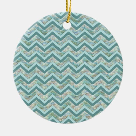 Moeder van Pearl Blauwgroen ZigZag Keramisch Ornament (Voorkant)