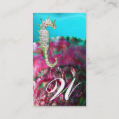 MOEDER VAN PEARL EN SEAHORSE MONOGRAM roze fuchsie Visitekaartje (Achterkant)