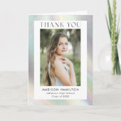 Moeder van Pearl Holographic Photo Afstuderen Bedankkaart (Voorkant)