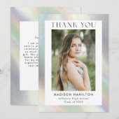 Moeder van Pearl Holographic Photo Afstuderen Bedankkaart (Voorkant / Achterkant)