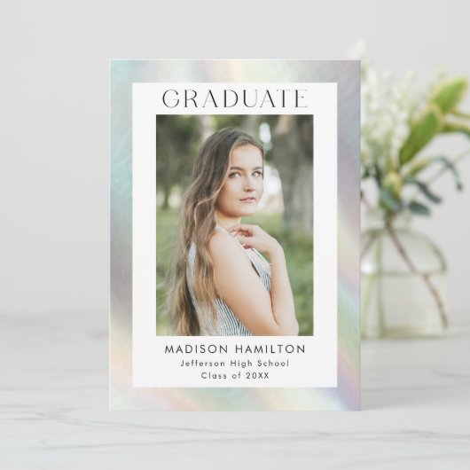 Moeder van Pearl Holographic Photo Graduation Part Kaart (Staand voorkant)