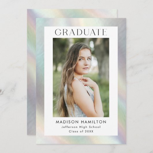 Moeder van Pearl Holographic Photo Graduation Part Kaart (Voorkant / Achterkant)