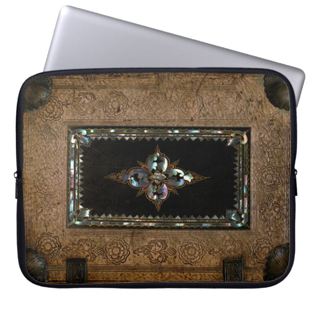 Moeder van Pearl Inlaid Old Leather Book Hoesje Laptop Sleeve (Voorkant)