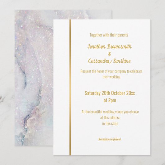 MOEDER VAN PEARL LILA MARBLE GOLD WEDDING INVITAT KAART (Voorkant / Achterkant)