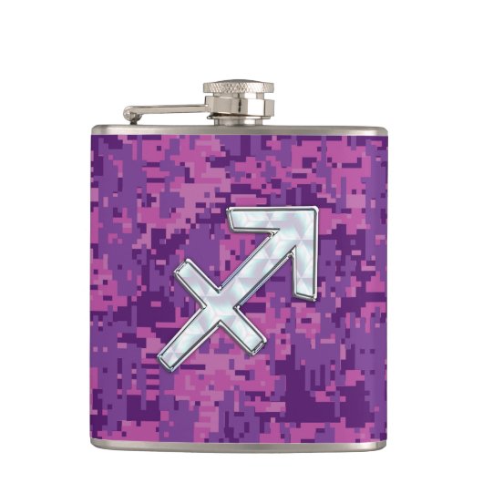 Moeder van Pearl Sagittarius Symbol Fuchsia Camo Heupfles (Voorkant)
