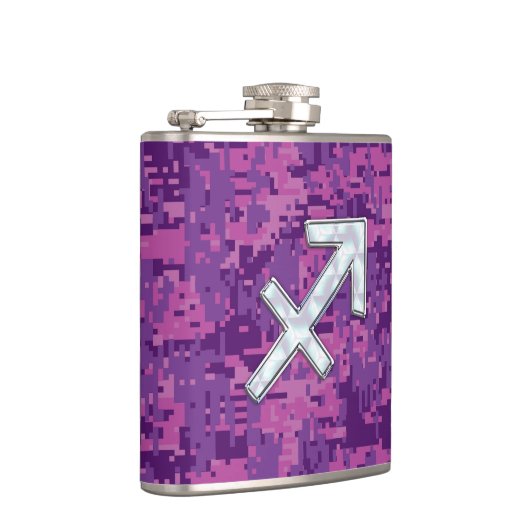 Moeder van Pearl Sagittarius Symbol Fuchsia Camo Heupfles (Rechts)