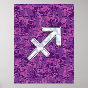 Moeder van Pearl Sagittarius Symbol Fuchsia Camo Poster