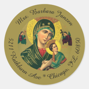 Moeder van Perpetual Help Religieuze Adresetikette Ronde Sticker