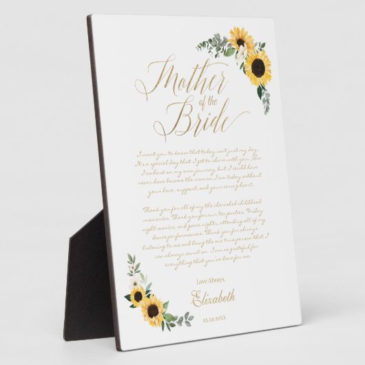 Moeder van The Bride Sunflower Message van Bride Fotoplaat (Zijkant)