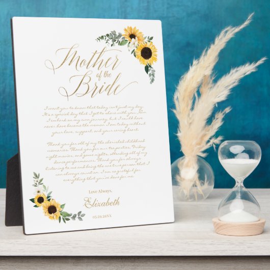 Moeder van The Bride Sunflower Message van Bride Fotoplaat (Zijkant)