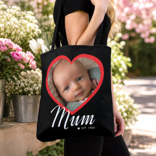 Moeder Vastgestelde Scriptie Rode Hart Foto Zwart Tote Bag