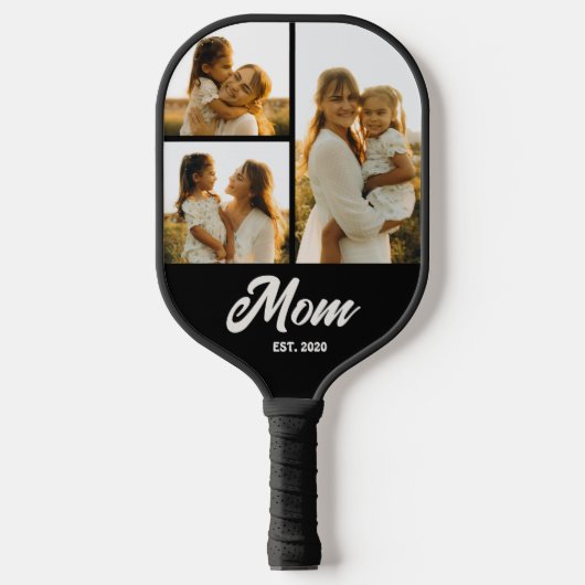 Moeder Vastgestelde Scriptie Zwart 3 Foto Pickleball Paddle (Voorkant)