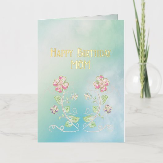 Moeder Verjaardag, Bloemen, Mooi, Liefde, Modern Folie Wenskaart (Voorkant)