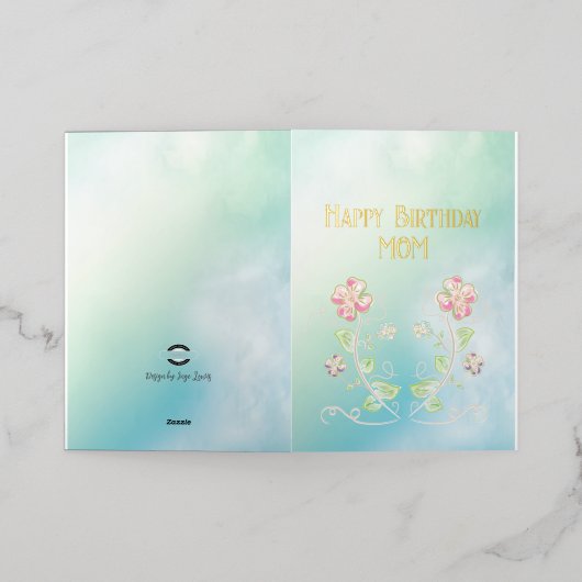 Moeder Verjaardag, Bloemen, Mooi, Liefde, Modern Folie Wenskaart (Buiten Laag)