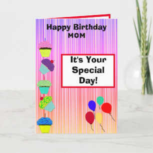 Moeder Verjaardag Cupcakes Ombre Strepen FOTO Kaart