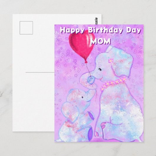 Moeder Verjaardag Kaart Olifant Baby met Mam (Voorkant / Achterkant)