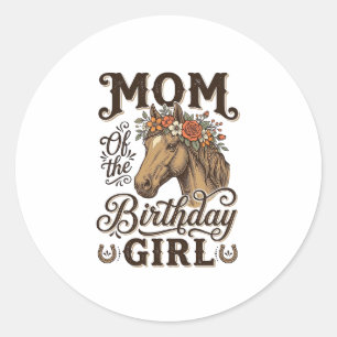 Moeder Verjaardag Meisje Bloem Paard Westers Vinta Ronde Sticker