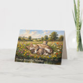 Moeder Verjaardag Schattige Kat Wilde Bloemenwei Kaart (Voorkant)