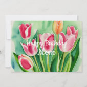 Moeder Verjaardag Stijlvolle Waterverf Tulp Bloem  (Voorkant)