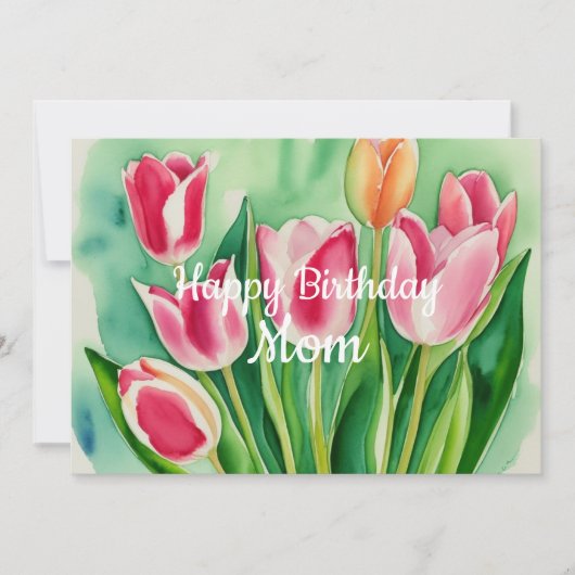 Moeder Verjaardag Stijlvolle Waterverf Tulp Bloem  (Voorkant)