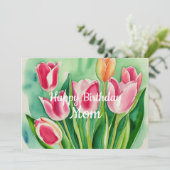 Moeder Verjaardag Stijlvolle Waterverf Tulp Bloem  (Staand voorkant)