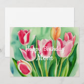Moeder Verjaardag Stijlvolle Waterverf Tulp Bloem  (Voorkant / Achterkant)