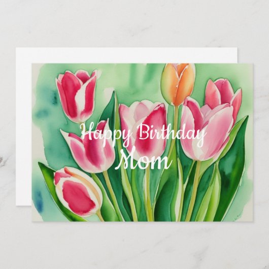 Moeder Verjaardag Stijlvolle Waterverf Tulp Bloem (Voorkant / Achterkant)