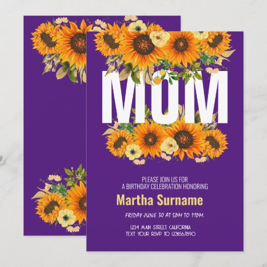 Moeder Verjaardagsviering Paarse Bloemen Kaart (Voorkant / Achterkant)