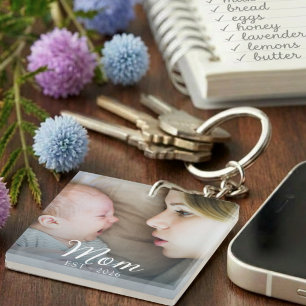 Moeder vestigde modern schrift foto sleutelhanger