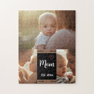 Moeder Vestigde Modern Schrift Zwart 3 Foto Legpuz Legpuzzel