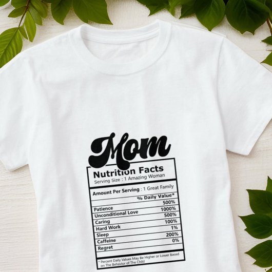 Moeder Voeding Feiten Modern Zwart en Wit Grappig T-shirt