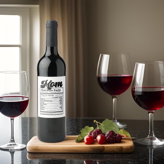 Moeder Voeding Feiten Modern Zwart en Wit Grappig Wijn Etiket