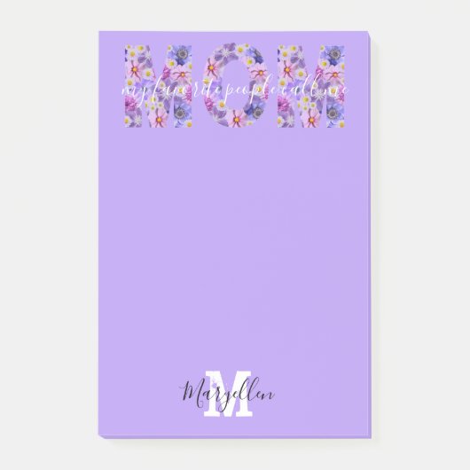 Moeder Voeg je naam en monogram paarse bloemen toe Post-it® Notes (Voorkant)