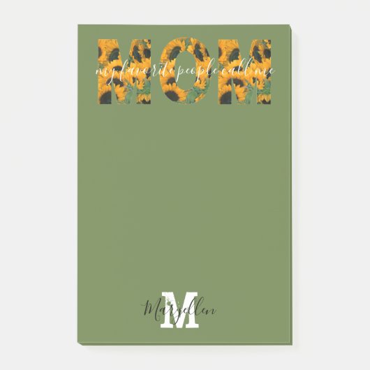 Moeder Voeg je naam en monogram toe Zonnebloem Post-it® Notes (Voorkant)