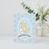 Moeder Vogel En Jong Met Witte Bloemen Briefkaart (Staand voorkant)