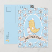 Moeder Vogel En Jong Met Witte Bloemen Briefkaart (Voorkant / Achterkant)
