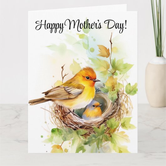 Moeder vogel voert haar baby's Moederdag Kaart (Voorkant)