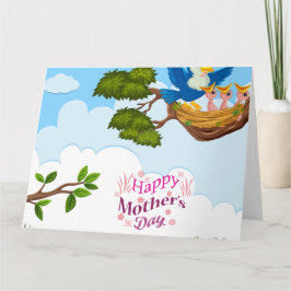 Moeder Vogelvoedende Kuikens - Natuur Illustratie Kaart