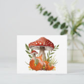 Moeder vos en haar Baby onder grote paddenstoelen Briefkaart (Staand voorkant)