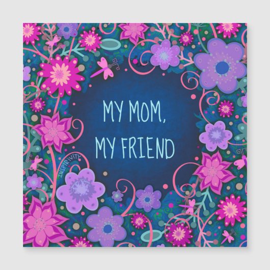 Moeder Vriend  Bloemen Hart Blauw Magnetische Kaar (Voorkant)