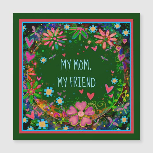Moeder Vriend  Bloemenhart Groene Magnetische Kaar (Voorkant)