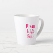 Moeder vrouw baas roze wit aangepast script stijlv latte mok (Rechterhoek)