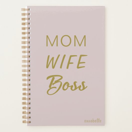 Moeder Vrouw Boss Quote L Blush Roze & Goud Script Planner (Voorkant)