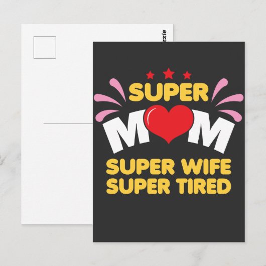 Moeder vrouw - Super Mam Super Tired Briefkaart (Voorkant / Achterkant)