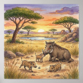 Moeder Warthog en Biggen Nursery Poster (Voorkant)