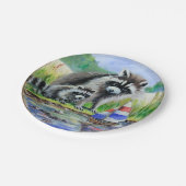 Moeder wasbeer, Baby en Speelgoed boot Papieren Bordje (Gekanteld)