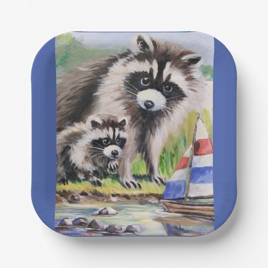 Moeder wasbeer, Baby & Speelgoed Boot vierkant pap Papieren Bordje (Voorkant)